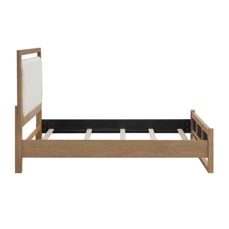 Contemporary Light Brown Wood Upholstered LED Bed Frame - Omega Lifestyles