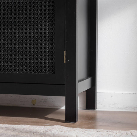 Modern Black MDF Rattan Storage Sideboard Cabinet - Omega Lifestyles