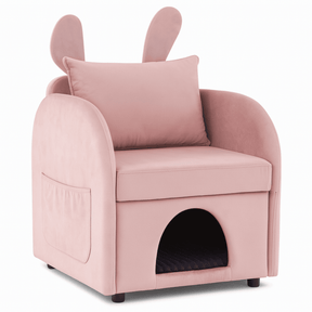 Velvet Pink Bunny Ear Pet-Friendly Armchair With Hideaway - Omega Lifestyles