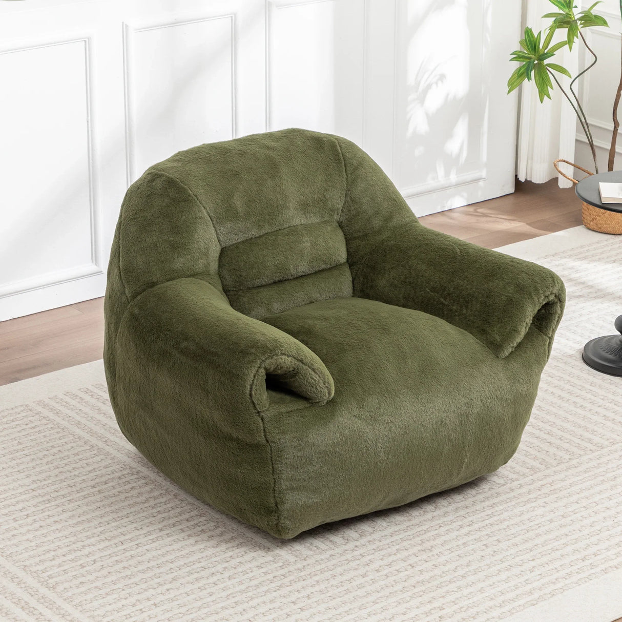 Faux Fur Comfy Bean Bag Chair With Back Support Green - Omega Lifestyles