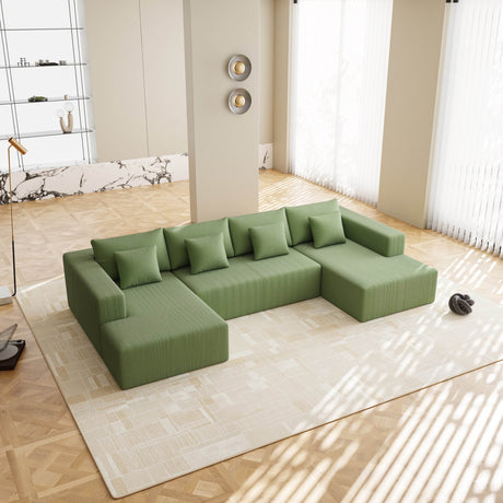 Corduroy U-Shaped Modular Sectional Sofa With Plush Cushions - Omega Lifestyles