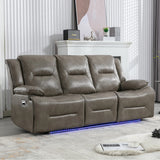 Modern 3-Seater Grey Leather Gel Recliner Chair With LED Light - Omega Lifestyles