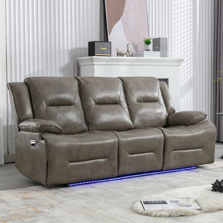 Modern 3-Seater Grey Leather Gel Recliner Chair With LED Light - Omega Lifestyles