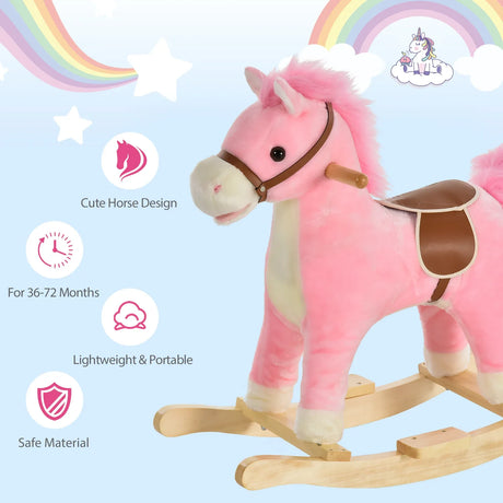 Interactive Pink Plush Baby Rocking Horse Toy - Omega Lifestyles