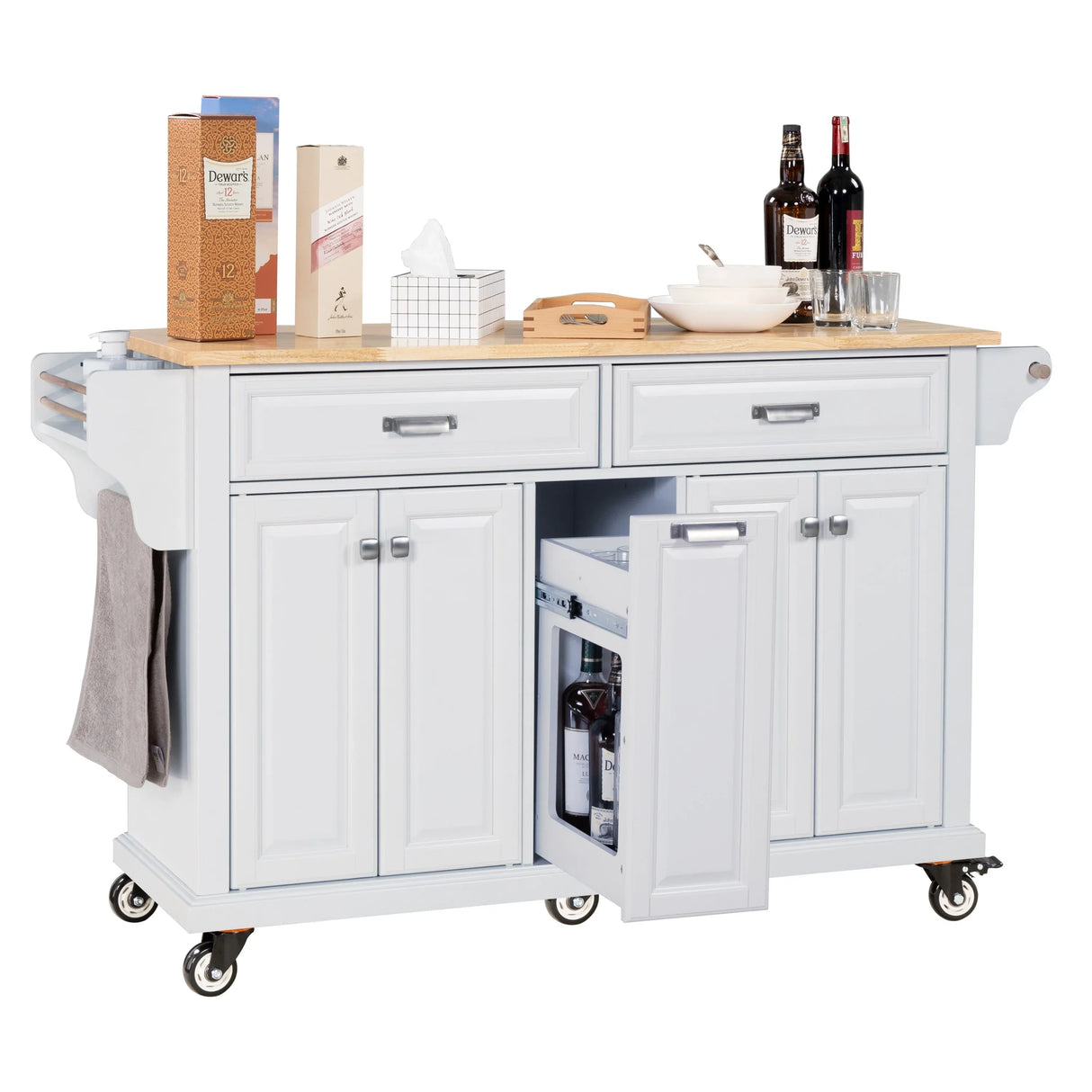 Solid Wood Rubberwood Kitchen Cart With Storage Drawers - Omega Lifestyles