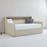 Twin PU Leather Daybed With Storage Drawers Charging Station - Omega Lifestyles