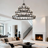Farmhouse 54-Light Matte Black Wagon Wheel Chandelier - Omega Lifestyles