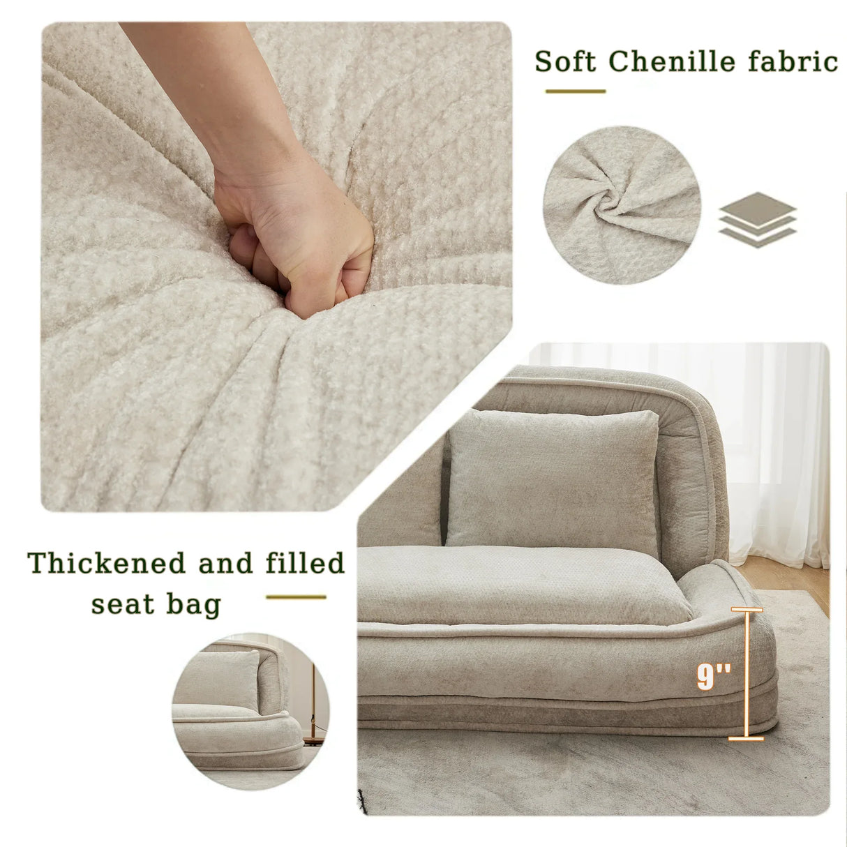 Medium-Soft Adjustable Loveseat Lazy Sofa With Chenille Upholstery - Omega Lifestyles