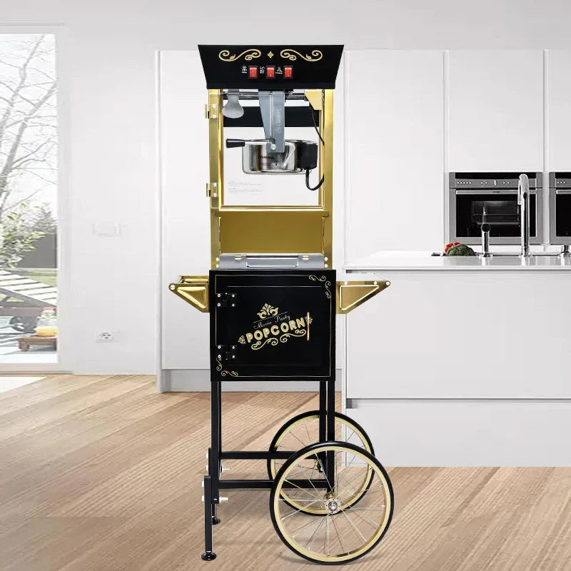 Vintage 12oz Stainless Steel Popcorn Machine Cart With Wheels - Omega Lifestyles