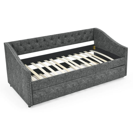 Twin Upholstered Tufted Daybed With Trundle Frame - Omega Lifestyles