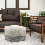 Square Woven Indoor Outdoor White Fabric Pouf Seat - Omega Lifestyles