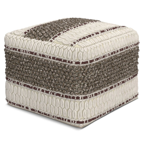 Woven Earth Tone Brown Fabric Square Pouf - Omega Lifestyles