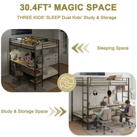 Full Over Twin Metal Bunk Bed With Desk Charging Station - Omega Lifestyles