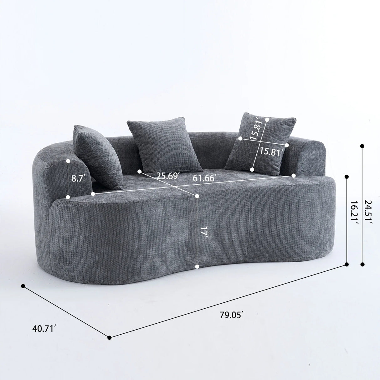 Gray Crescent Modular Foam Spring Three-Seater Sofa - Omega Lifestyles