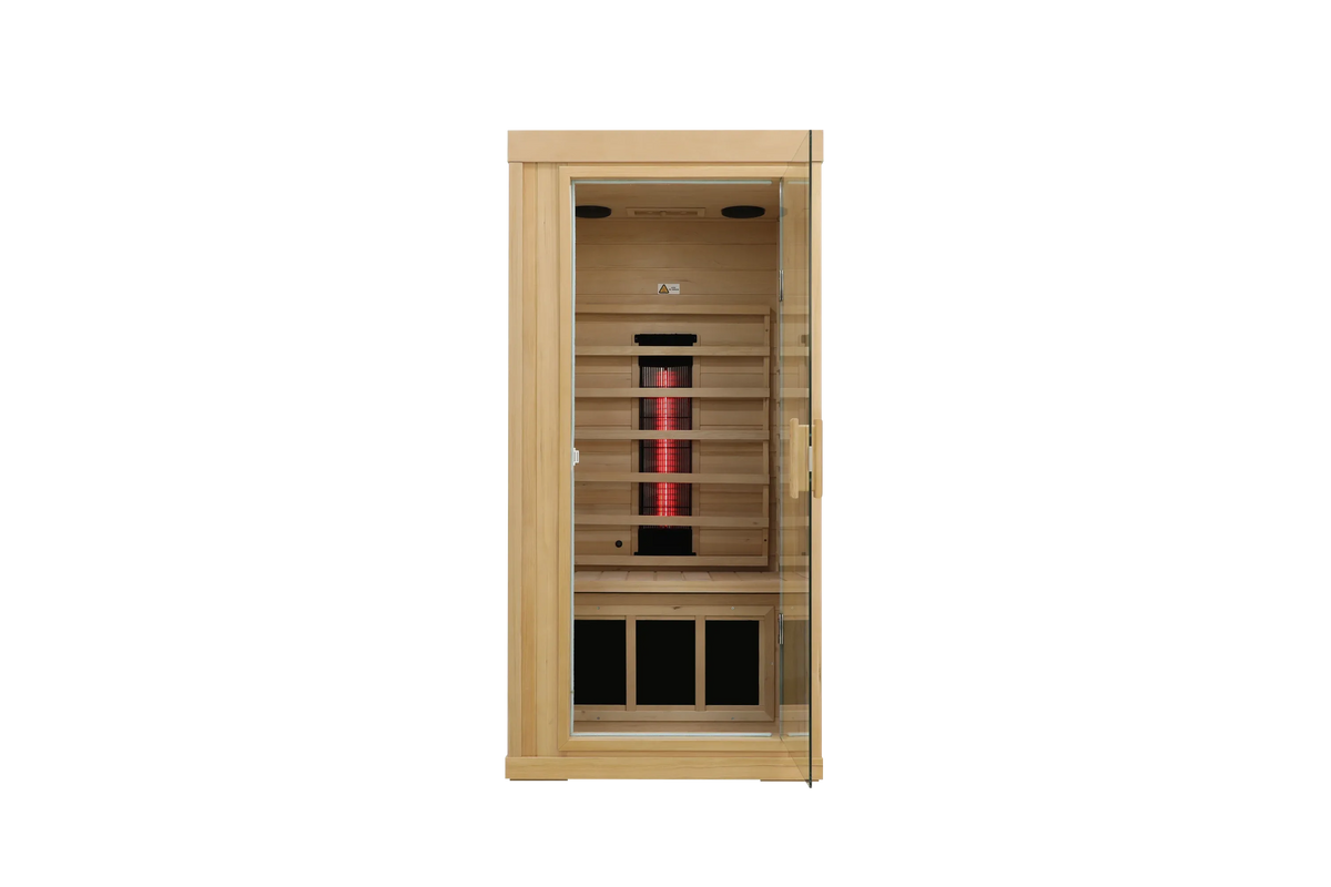 Single Mini Hemlock Wood Low EMF Far Infrared Sauna - Omega Lifestyles