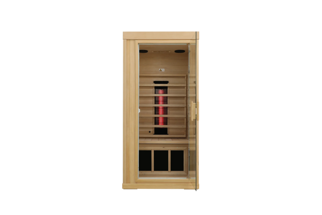 Single Mini Hemlock Wood Low EMF Far Infrared Sauna - Omega Lifestyles