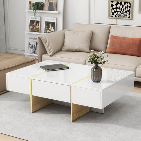 Minimalist White High Gloss Coffee Table With Drawers - Sleep Galleria