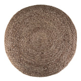 Handcrafted Braided Jute Round Fabric Pouf Navy Natural - Omega Lifestyles