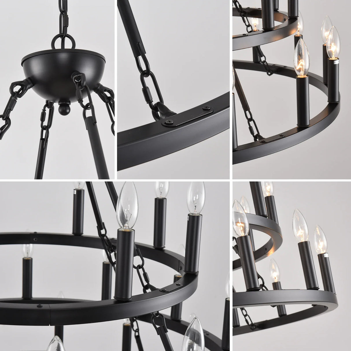 Farmhouse Wagon Wheel 36-Light Matte Black Chandelier - Omega Lifestyles