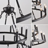 Farmhouse Wagon Wheel 36-Light Matte Black Chandelier - Omega Lifestyles