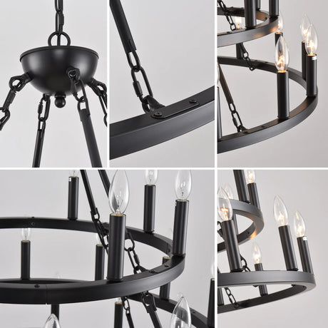 Farmhouse Wagon Wheel 36-Light Matte Black Chandelier - Omega Lifestyles