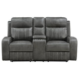 Grey Upholstered Manual Reclining Loveseat With Console - Omega Lifestyles