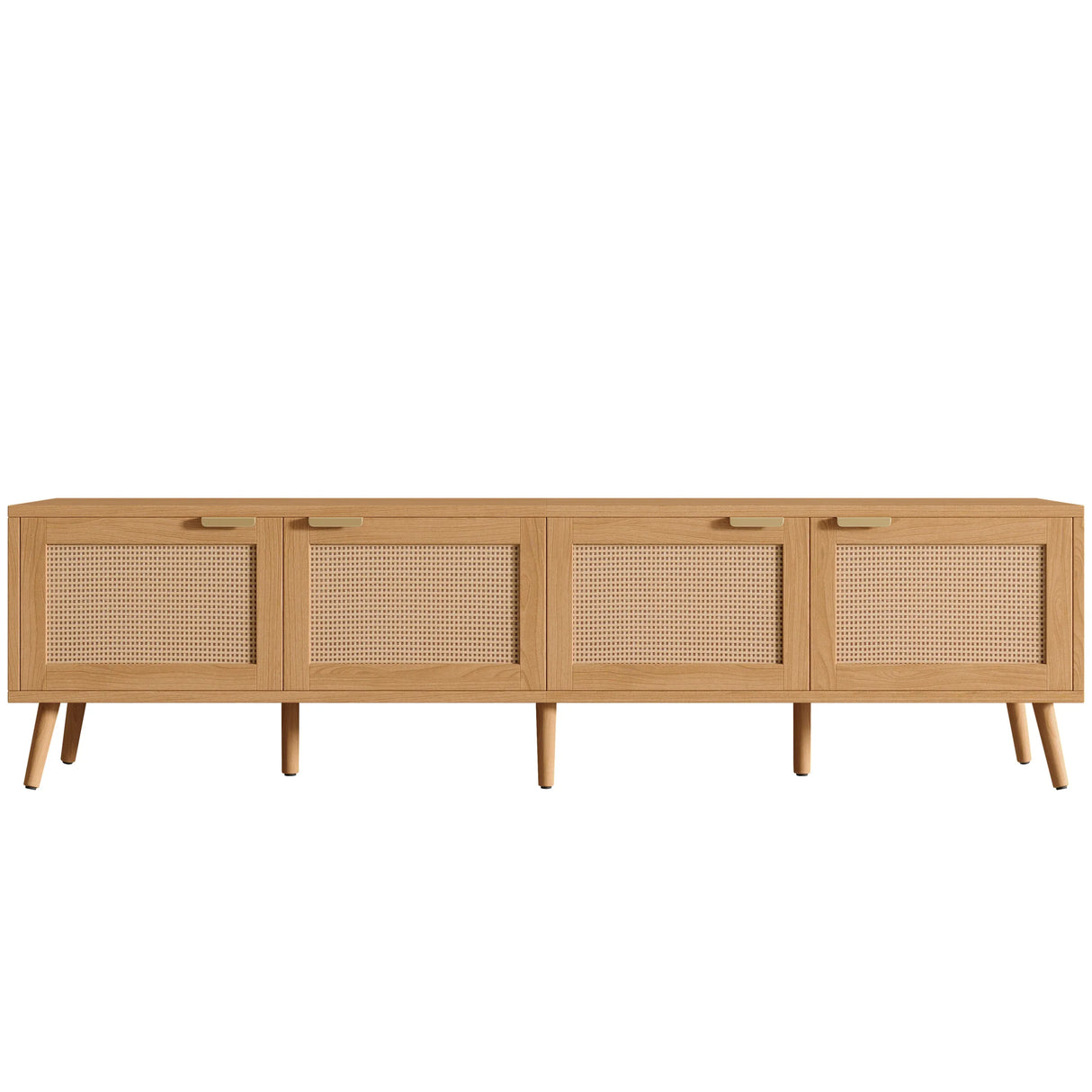 70-Inch Modern Natural Wood TV Stand With Rattan Doors - Omega Lifestyles