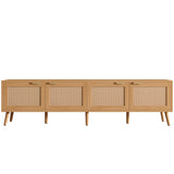 70-Inch Modern Natural Wood TV Stand With Rattan Doors - Omega Lifestyles
