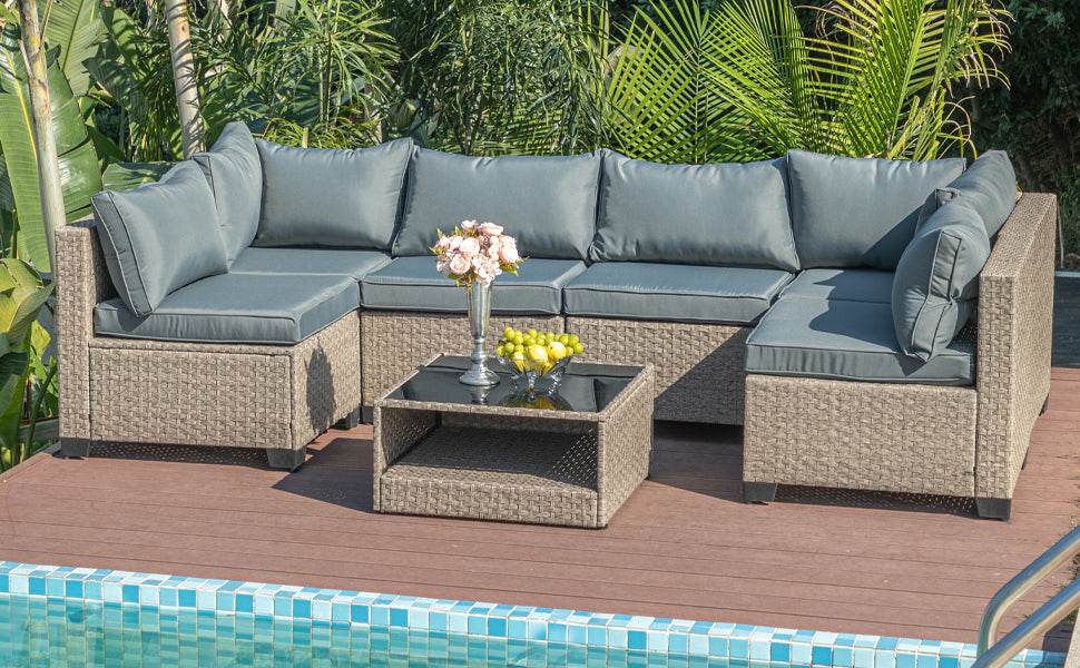 7-Piece Outdoor Wicker Sectional Patio Furniture Set - Omega Lifestyles