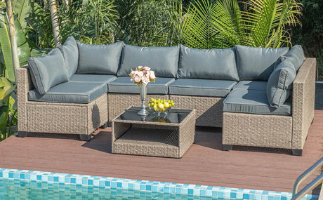 7-Piece Outdoor Wicker Sectional Patio Furniture Set - Omega Lifestyles