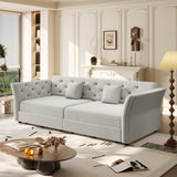 Convertible Velvet 3-Seater Sofa Bed With Flower Tufting
