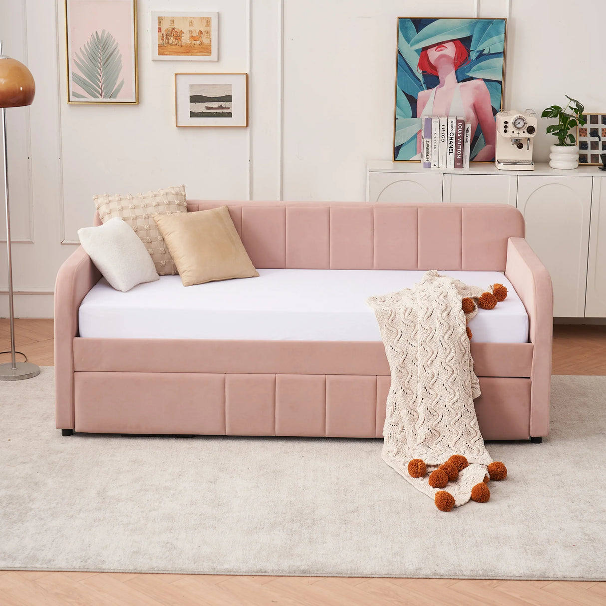 Twin Velvet Upholstered Daybed Frame With Trundle - Omega Lifestyles