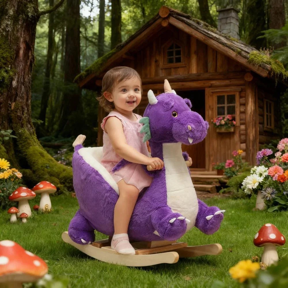 Purple Dragon Kids Plush Rocking Horse With Sounds - Omega Lifestyles
