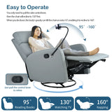 Modern Blue Gray PU Swivel Rocker Recliner Chair - Omega Lifestyles