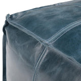 Teal Genuine Buffalo Leather Square Pouf Seating - Omega Lifestyles