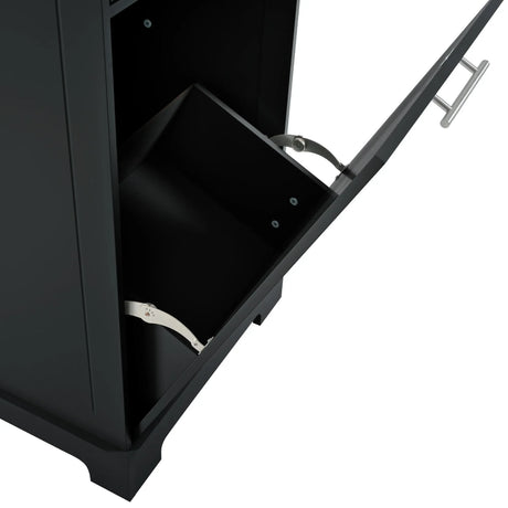 Fluted Rubber Wood Kitchen Island With Trash Can Cabinet - Omega Lifestyles