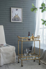 Antique Brass Aluminum Glass Two-Tier Bar Cart - Omega Lifestyles