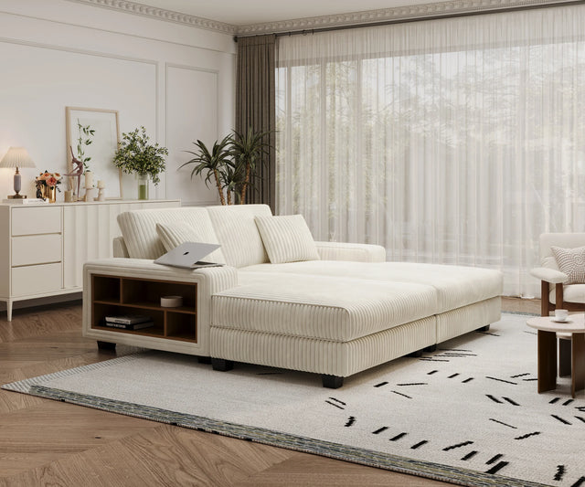 Convertible Corduroy Fabric Sleeper Sofa Chair With Storage - Omega Lifestyles