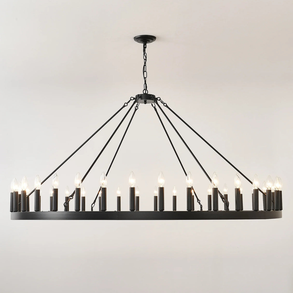 Matte Black Farmhouse 36-Light Wagon Wheel Chandelier - Omega Lifestyles