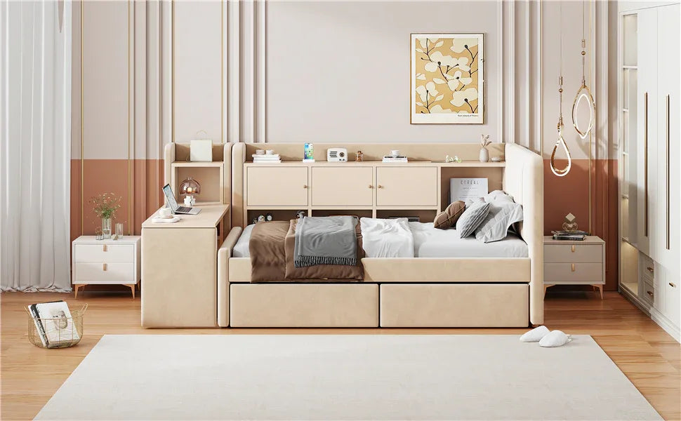 Twin Velvet Upholstered Daybed With Storage Drawers - Omega Lifestyles