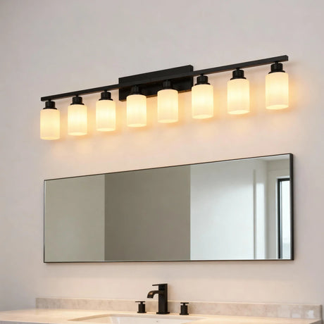 Modern Matte Black Glass 8-Light Wall Sconce Vanity Lamp - Omega Lifestyles
