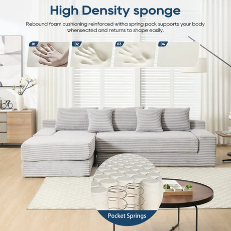 Modern L-Shaped Memory Foam Sectional Sofa With Corduroy - Omega Lifestyles