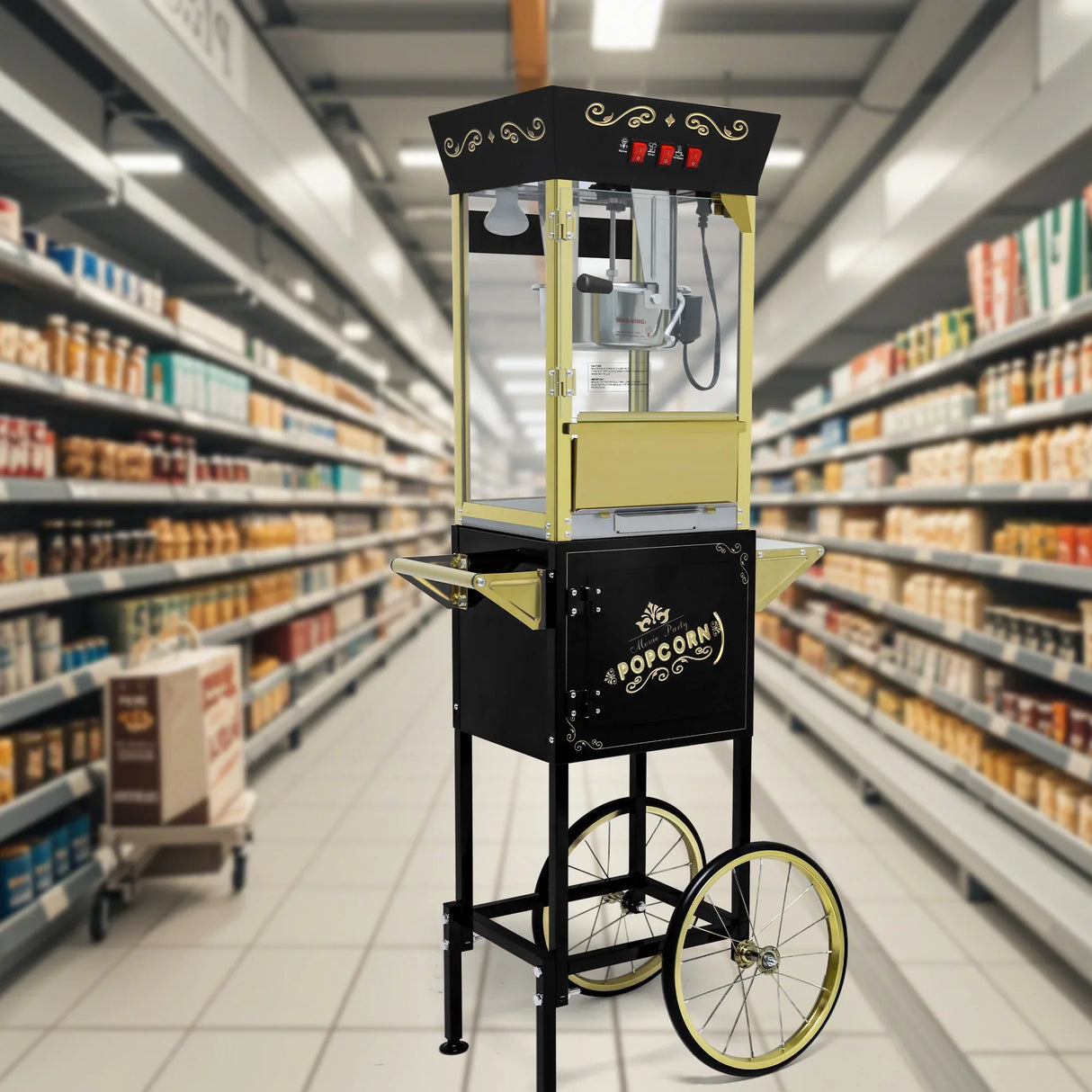 Vintage 12oz Stainless Steel Popcorn Machine Cart With Wheels - Omega Lifestyles