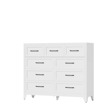 9-Drawer White Metal Tall Dresser With Smooth Drawers - Omega Lifestyles