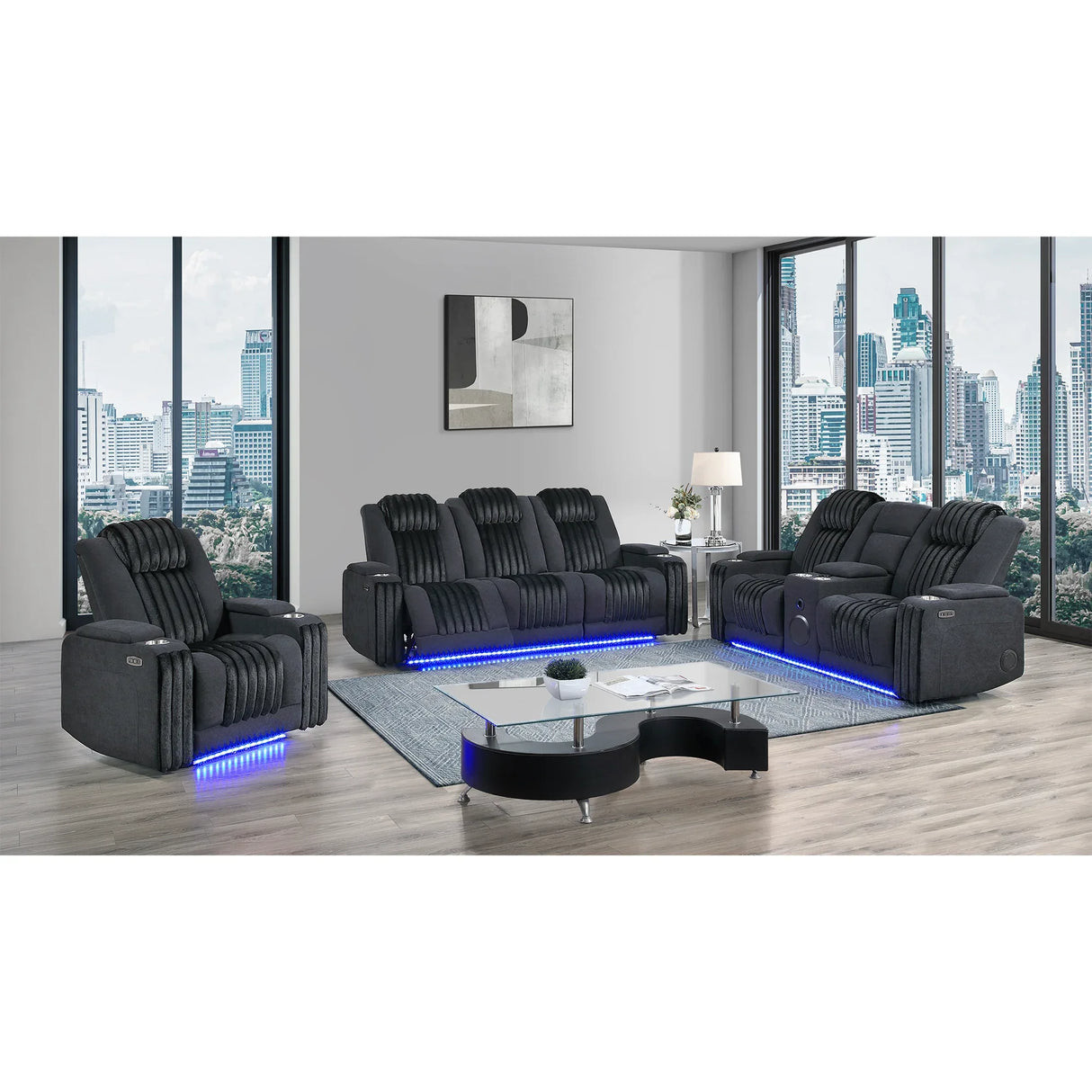 Black Wood Frame Power Recliner With LED Lighting - Omega Lifestyles