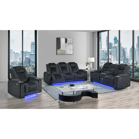 Black Wood Frame Power Recliner With LED Lighting - Omega Lifestyles