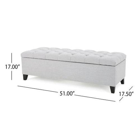 Contemporary Light Gray Fabric Button-Tufted Storage Ottoman - Omega Lifestyles