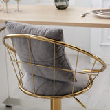 Set Of 2 Grey Velvet Adjustable Height 360-Degree Bar Chairs - Omega Lifestyles