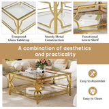 Modern Square Glass Coffee Table With Gold Metal Frame - Omega Lifestyles