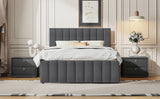 Full Size Upholstered Linen Platform Bed With Trundle Drawers - Omega Lifestyles